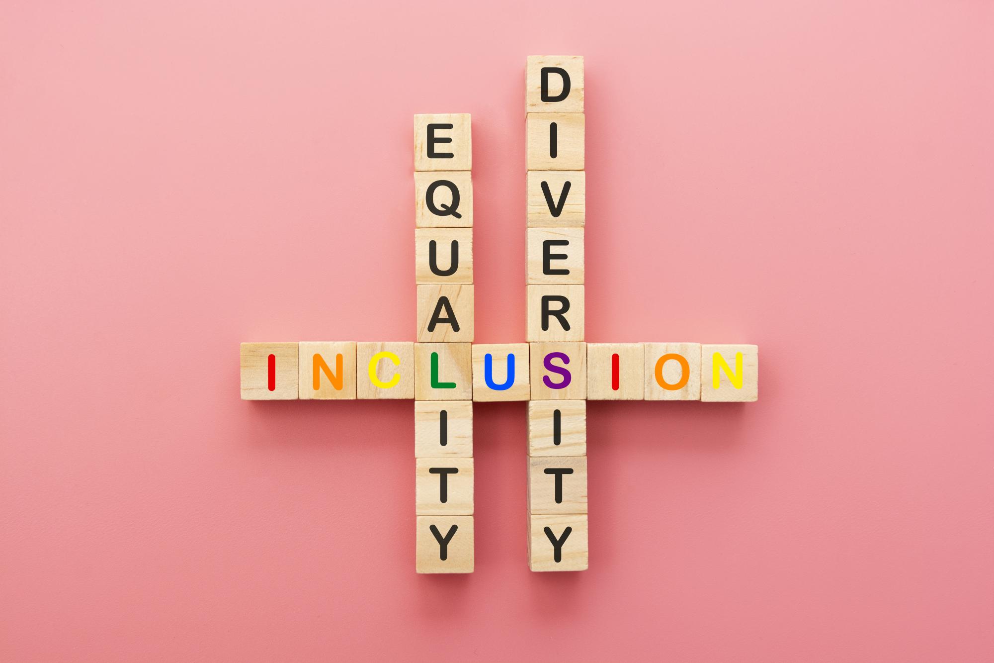 Equality, diversity and inclusion spelt out using letter blocks